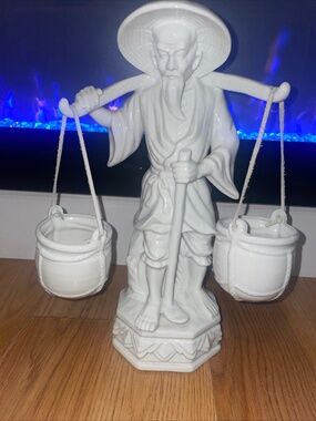 Vintage Oriental Man Water Carrier White Porcelain Figurine Japan TOYO